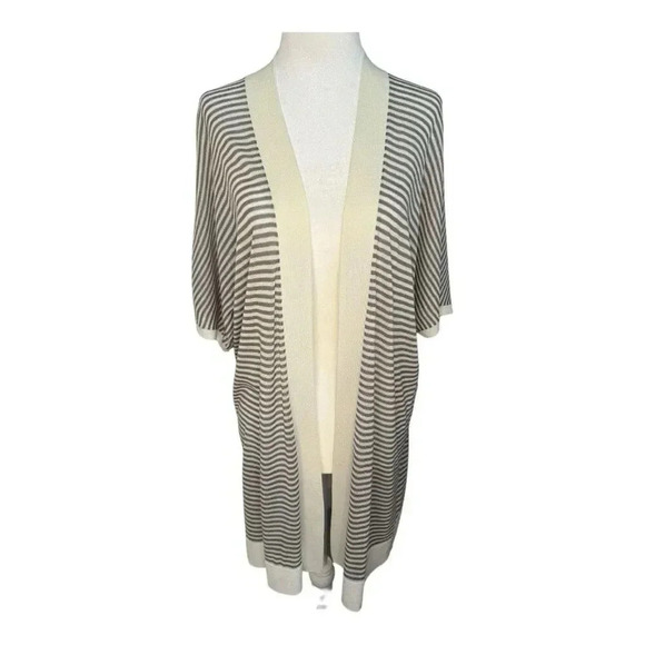 LOFT Women's Striped Short Sleeve Open‎ Cardigan Sweater Petite L/XL Multicolor - Picture 1 of 7